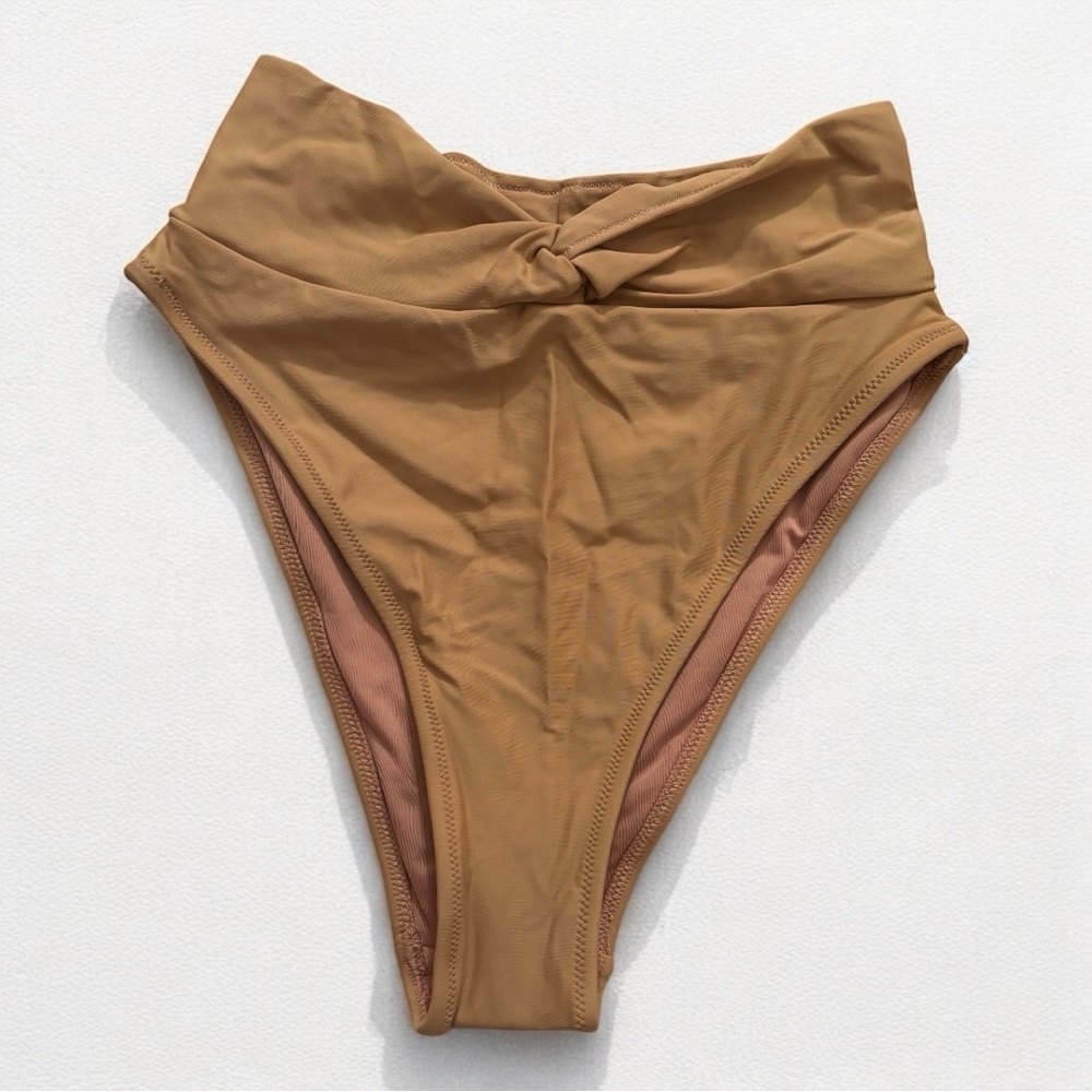 Aerie Real Good Twist High Cut Cheeky Bikini Bottom High-Waisted Beige XS